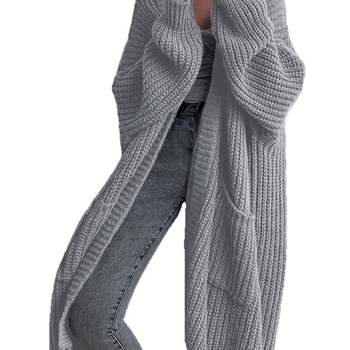 Novi dugi ženski džemper u lijenom stilu s prekograničnim vezom, jesenski i zimski ležerni, svestrani pleteni kardigan dugih rukava s gumbima, 11 boja