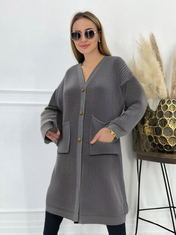 Novi dugi ženski džemper u lijenom stilu s prekograničnim vezom, jesenski i zimski ležerni, svestrani pleteni kardigan dugih rukava s gumbima, 11 boja