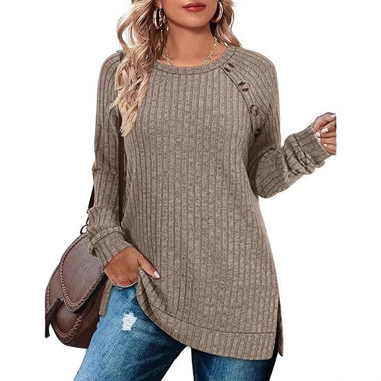 na zalihi vanjska trgovina prekogranična ženska odjeća 2025 Amazon jesen i zima nova okrugla izrez raglan rukav jednobojna majica kratkih rukava s razdvojenom jaknom