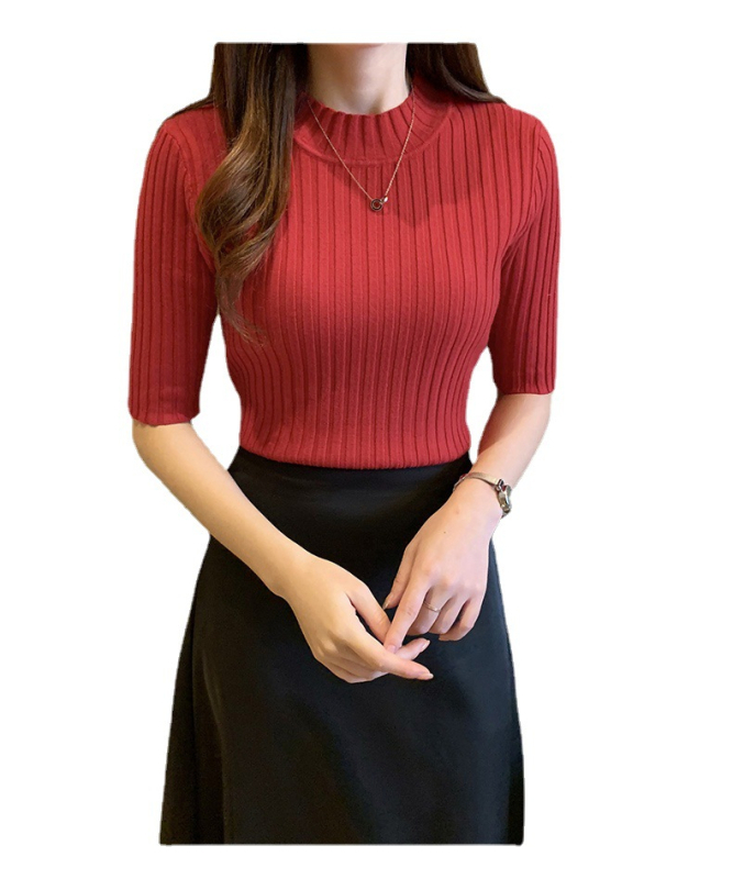 2023. aasta kevad- ja sügiskollektsiooni uus kitsa lõikega poolvarrukatega kampsun, naiste must kampsun, alussärk, poolvarrukatega lühike topp