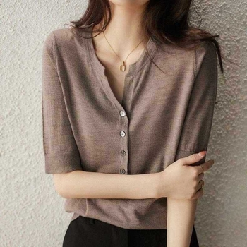 Ľahké luxusné tenké tričko s krátkym rukávom a okrúhlym výstrihom, dámske letné voľné tričko veľkej veľkosti s krátkym rukávom, ktoré redukuje vek