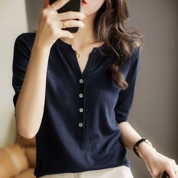 Ľahké luxusné tenké tričko s krátkym rukávom a okrúhlym výstrihom, dámske letné voľné tričko veľkej veľkosti s krátkym rukávom, ktoré redukuje vek