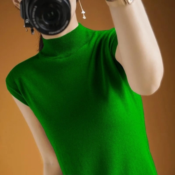 Dámske tenké letné tričko s krátkym rukávom a polovičným výstrihom, dámske pletené voľné tričko bez rukávov, dámske spodné tričko