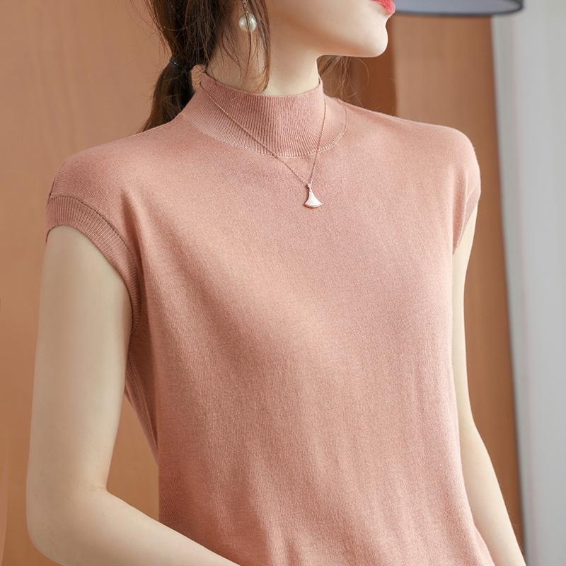 Dámske tenké letné tričko s krátkym rukávom a polovičným výstrihom, dámske pletené voľné tričko bez rukávov, dámske spodné tričko