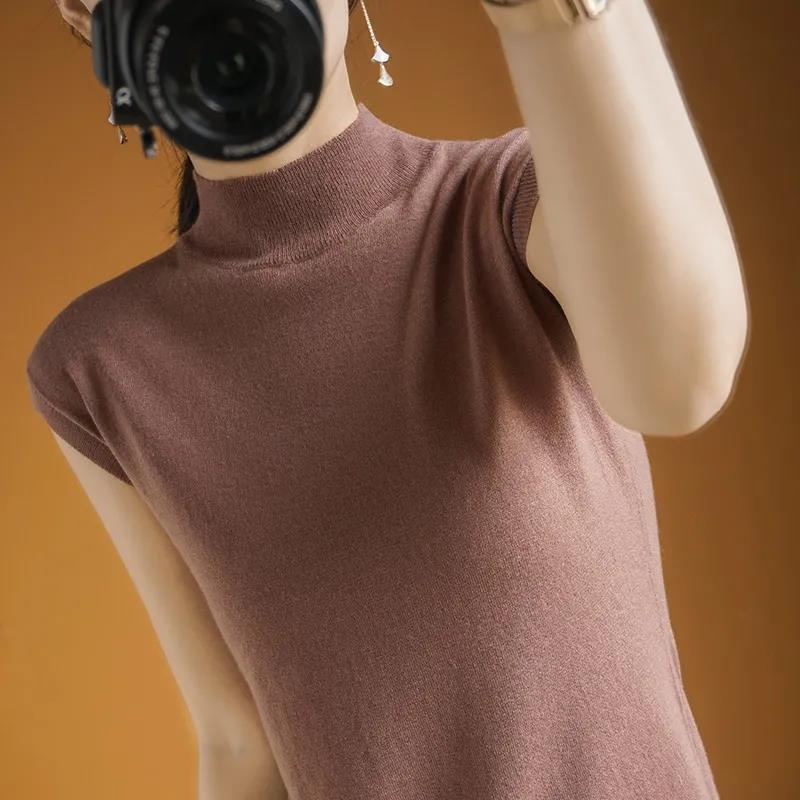 Dámske tenké letné tričko s krátkym rukávom a polovičným výstrihom, dámske pletené voľné tričko bez rukávov, dámske spodné tričko