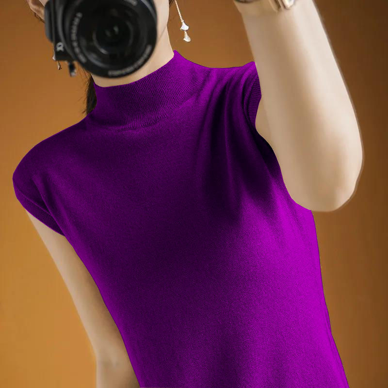 Dámske tenké letné tričko s krátkym rukávom a polovičným výstrihom, dámske pletené voľné tričko bez rukávov, dámske spodné tričko