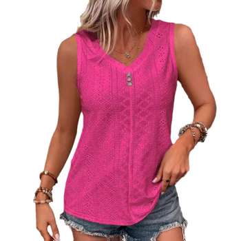 Pliusinio dydžio didelių dydžių liemenė su skylutėmis ir sagomis, laisvalaikio stiliaus V formos iškirptės palaidinė be rankovių, pavasario ir vasaros drabužiai moterims