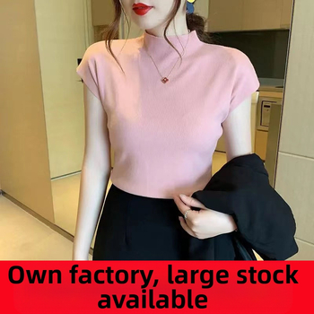 Nova poluvisoka ovratnica, ženska majica s kratkim rukavima, crna, ženska ljetna majica, tanka, labava, vanjska trgovina na veliko