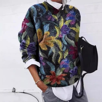 #9298 Europa i Amerika Prekogranična Amazon želja Vanjska trgovina Ženska moda Brušenje Cvjetni print Loose Long Sleeve Top