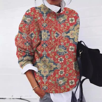 #9298 Europa i Amerika Prekogranična Amazon želja Vanjska trgovina Ženska moda Brušenje Cvjetni print Loose Long Sleeve Top