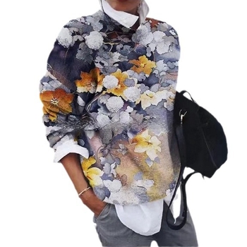 #9298 Europa i Amerika Prekogranična Amazon želja Vanjska trgovina Ženska moda Brušenje Cvjetni print Loose Long Sleeve Top