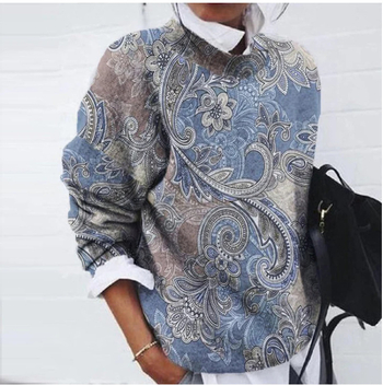 #9298 Europa i Amerika Prekogranična Amazon želja Vanjska trgovina Ženska moda Brušenje Cvjetni print Loose Long Sleeve Top