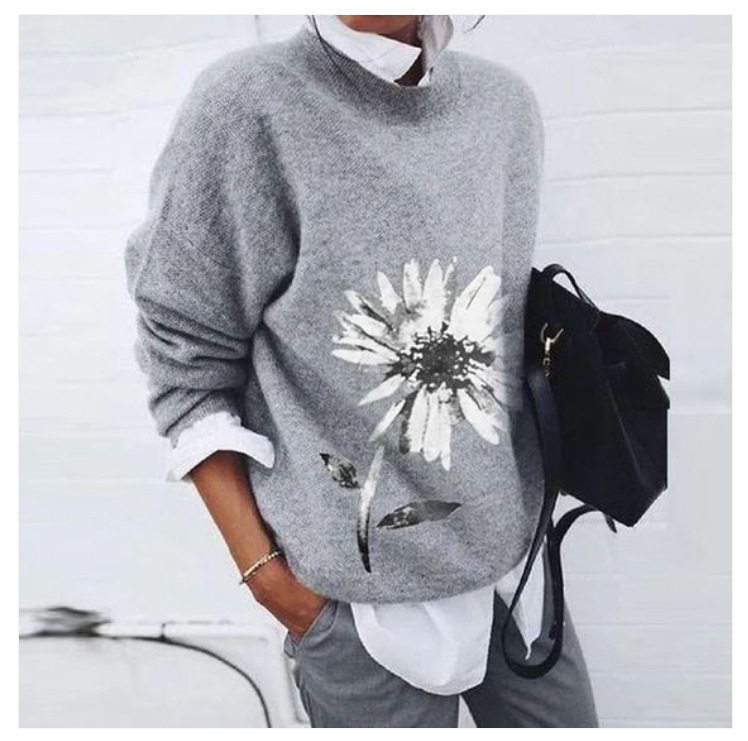 #9298 Europa i Amerika Prekogranična Amazon želja Vanjska trgovina Ženska moda Brušenje Cvjetni print Loose Long Sleeve Top