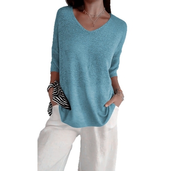 Europska i američka pletena pletenina Izvoz Casual pletenina Osnovna uska V-izrez tri četvrtine rukava Čista boja pletenina Ženska košulja donjeg dijela