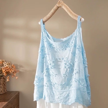 Prancūziško stiliaus nėrinių tuščiaviduriai siuvinėti žakardo gražūs maži liemenėliai moterims vasariniai nauji laisvi stilingi berankoviai viršutiniai