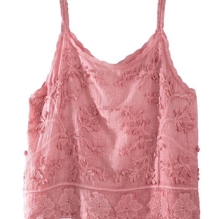 Prancūziško stiliaus nėrinių tuščiaviduriai siuvinėti žakardo gražūs maži liemenėliai moterims vasariniai nauji laisvi stilingi berankoviai viršutiniai