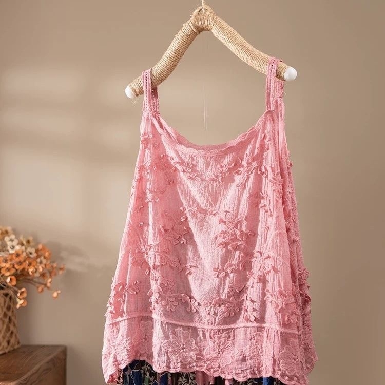 Prancūziško stiliaus nėrinių tuščiaviduriai siuvinėti žakardo gražūs maži liemenėliai moterims vasariniai nauji laisvi stilingi berankoviai viršutiniai