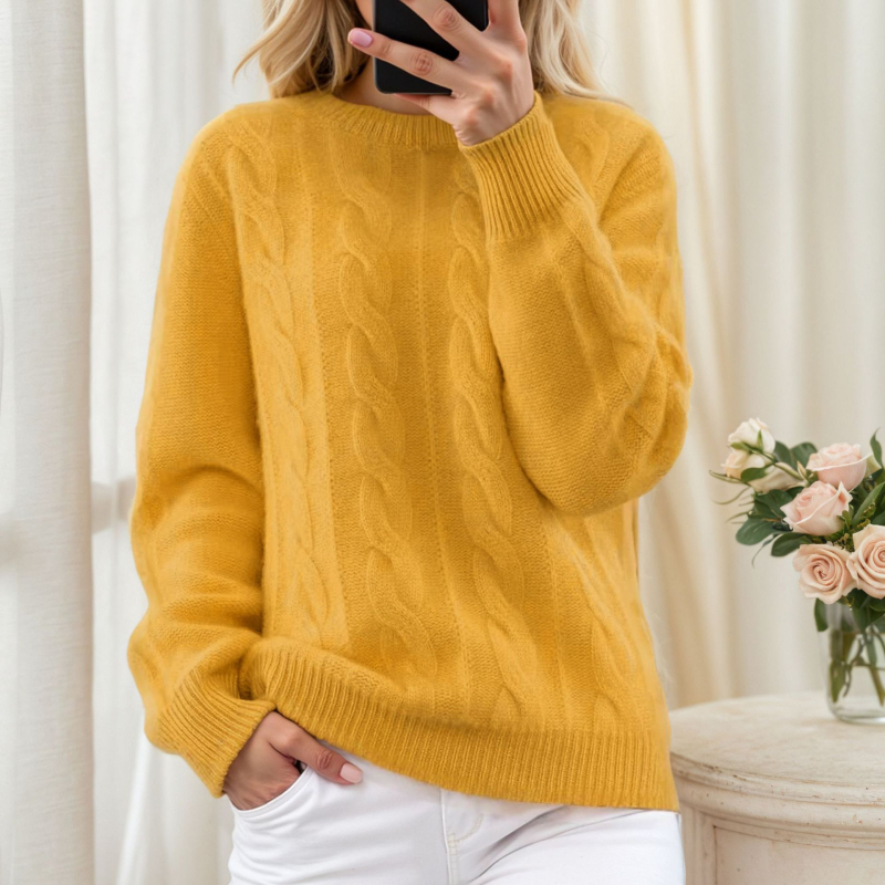 Ženska odjeća za vanjsku trgovinu 2025. Jesen i zima, novi okrugli izrez, jednobojni žakard pleteni pulover, gornji dio, retro pleteni pulover za žene