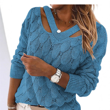 Jesenný/zimný módny nový pletený sveter s výstrihom do V a odhalenými ramenami pre ženy 2025Wish, nezávislá značka európskych a amerických jesenných/zimných topov