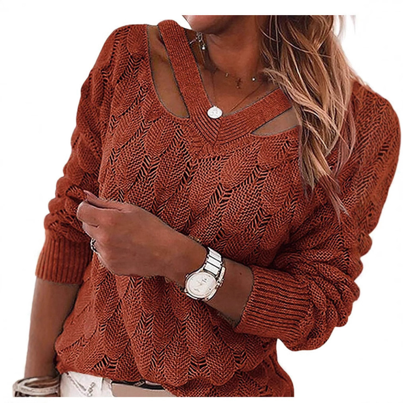 Jesenný/zimný módny nový pletený sveter s výstrihom do V a odhalenými ramenami pre ženy 2025Wish, nezávislá značka európskych a amerických jesenných/zimných topov