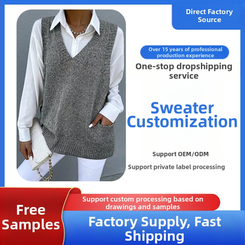 Amazoni Euroopa ja Ameerika Ühendriikide piiriülene AliExpressi lahtise V-kaelusega disainiga Sense`i topelttaskuga kootud vest varrukateta kampsunmantel