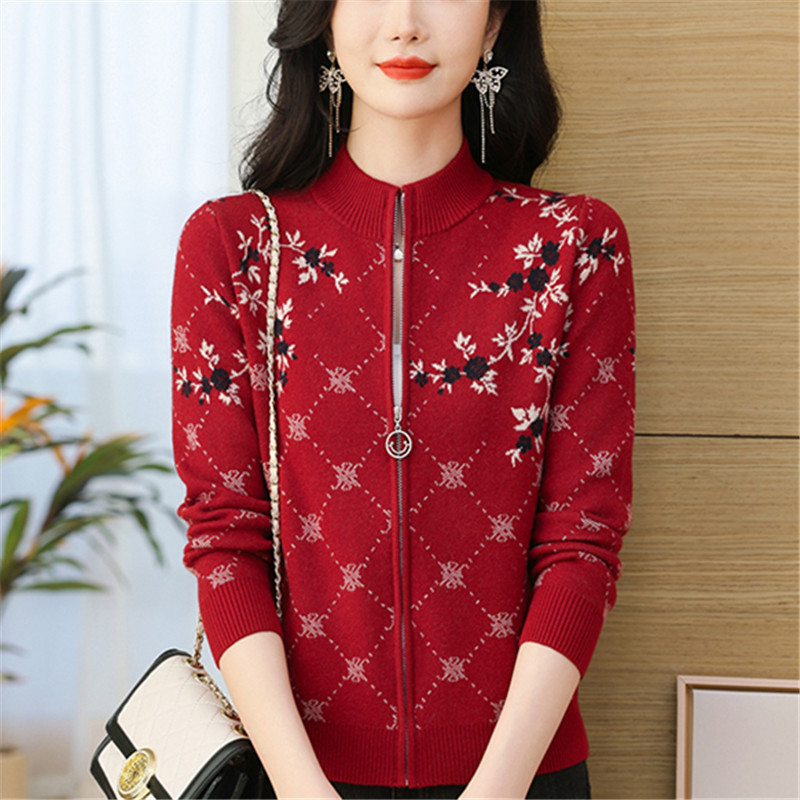 Novi moderni žakard pleteni kardigan s patentnim zatvaračem za žene, proljetni i jesenski kratki kaput za proljeće 2024.