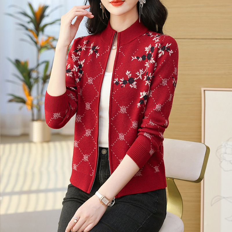 Novi moderni žakard pleteni kardigan s patentnim zatvaračem za žene, proljetni i jesenski kratki kaput za proljeće 2024.