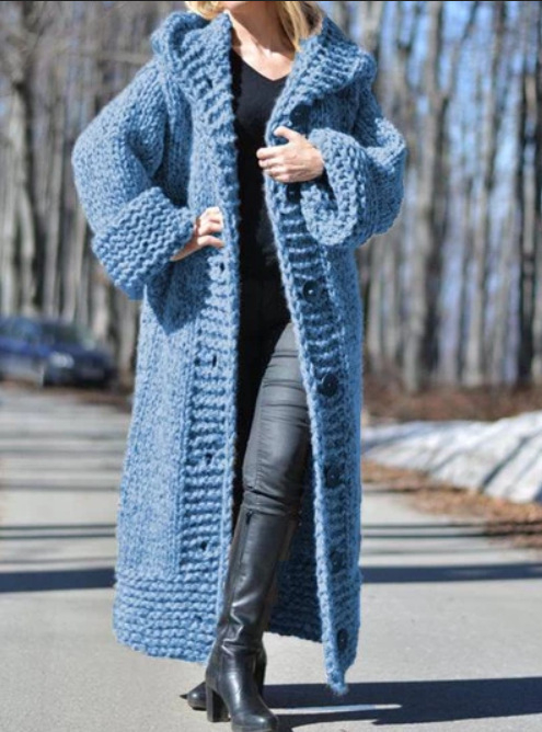 Amazon Wish Horúci výpredaj 2025 Zimná nová kapucňa s jedným riadkom v čistých farbách, pletený kardigan pre ženy