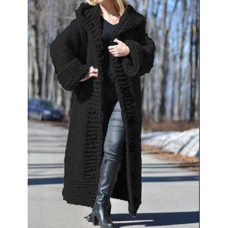 Amazon Wish Horúci výpredaj 2025 Zimná nová kapucňa s jedným riadkom v čistých farbách, pletený kardigan pre ženy