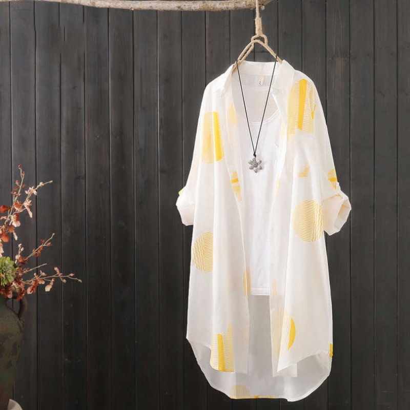 Nový stredne dlhý dámsky umelecký letný módny dizajn s potlačou, voľný tenký kardigan s opaľovacím krémom a plážovým vzorom