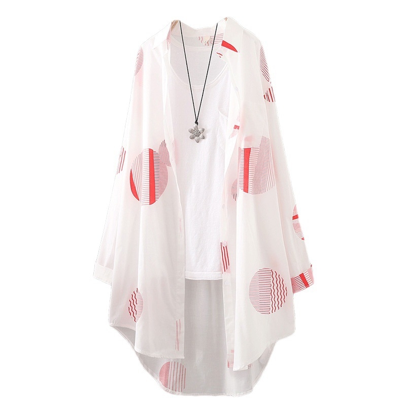 Nový stredne dlhý dámsky umelecký letný módny dizajn s potlačou, voľný tenký kardigan s opaľovacím krémom a plážovým vzorom