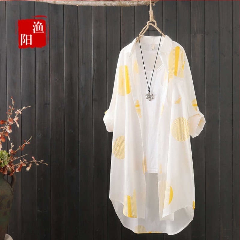 Nový stredne dlhý dámsky umelecký letný módny dizajn s potlačou, voľný tenký kardigan s opaľovacím krémom a plážovým vzorom