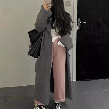 Visokokvalitetni plinski kaput kardigan kaput 2024. jesen i zima novi dugi široki pleteni kaput plus size visoke kvalitete za žene