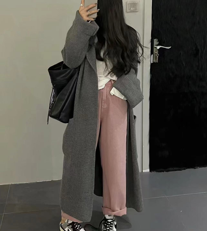 Visokokvalitetni plinski kaput kardigan kaput 2024. jesen i zima novi dugi široki pleteni kaput plus size visoke kvalitete za žene