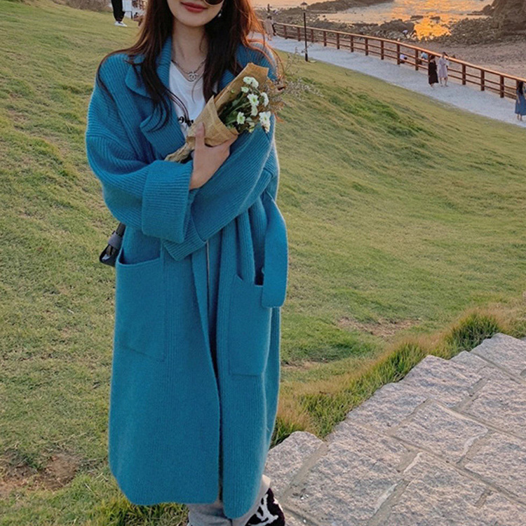 Visokokvalitetni plinski kaput kardigan kaput 2024. jesen i zima novi dugi široki pleteni kaput plus size visoke kvalitete za žene