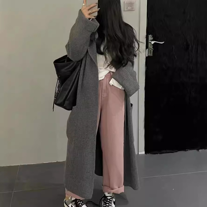 Visokokvalitetni plinski kaput kardigan kaput 2024. jesen i zima novi dugi široki pleteni kaput plus size visoke kvalitete za žene