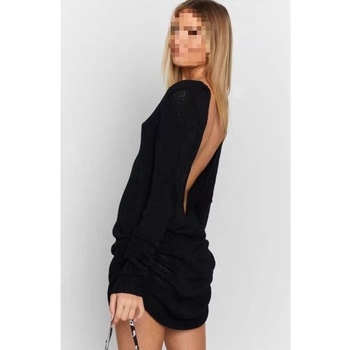 Velika pletena haljina s okruglim izrezom i dugim rukavima u ranom jesenskom stilu, otvorenog leđa, udobna dvostrana suknja s vezicama