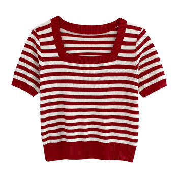 Pletena košulja s ledenom svilom i kvadratnim ovratnikom, ljetna nova uska majica kratkih rukava, ženska kratka majica za žene