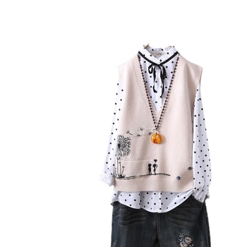 Kevad- ja sügisene uus V-kaelusega kootud vest naistele, kunstipärane vabaaja lahtise varrukateta villane vest, alussärk
