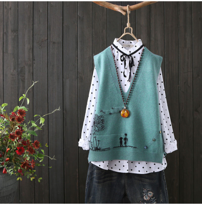 Kevad- ja sügisene uus V-kaelusega kootud vest naistele, kunstipärane vabaaja lahtise varrukateta villane vest, alussärk