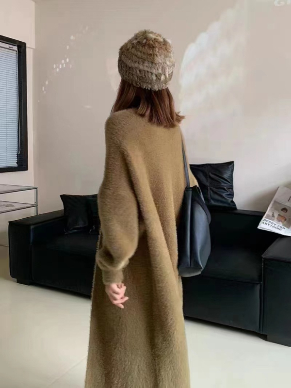 Imitácia norkového zamatu pre ženy na jeseň a zimu, nové zahustené voľné veľké veľkosti, módne ležérne dámske vrchné oblečenie, dlhé vrchné oblečenie