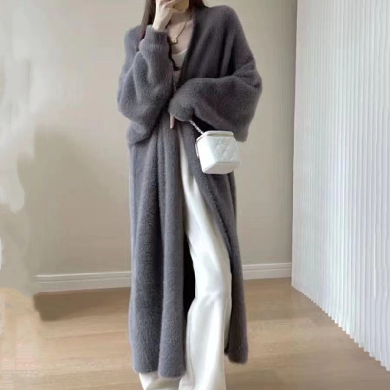 Imitácia norkového zamatu pre ženy na jeseň a zimu, nové zahustené voľné veľké veľkosti, módne ležérne dámske vrchné oblečenie, dlhé vrchné oblečenie