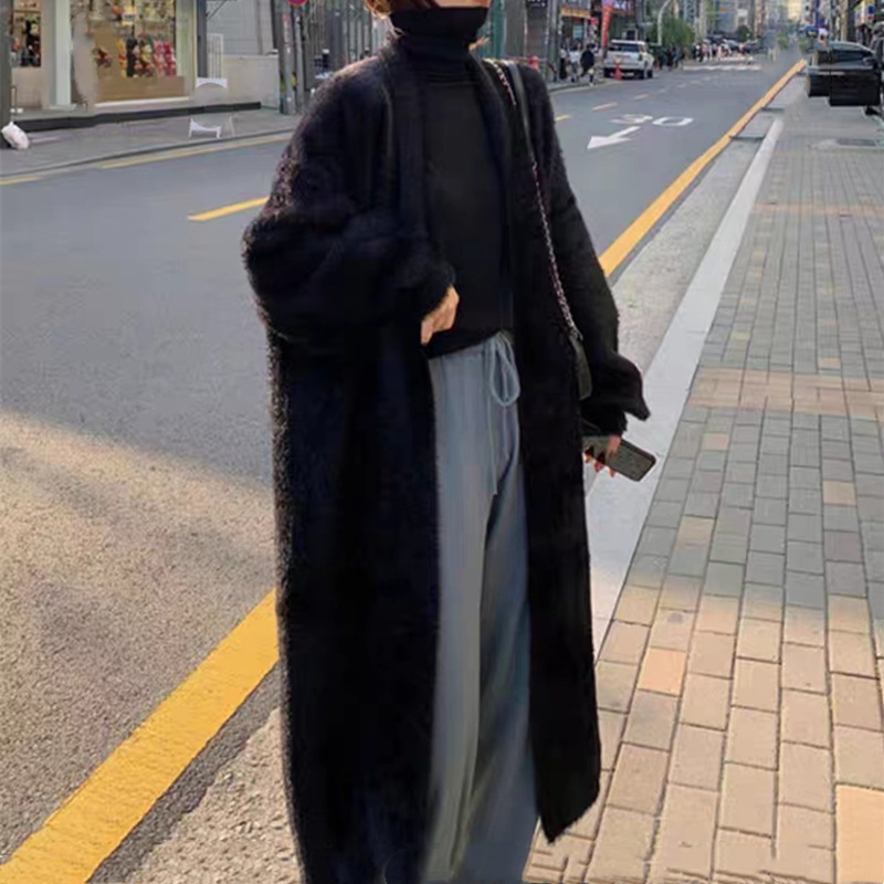 Imitácia norkového zamatu pre ženy na jeseň a zimu, nové zahustené voľné veľké veľkosti, módne ležérne dámske vrchné oblečenie, dlhé vrchné oblečenie