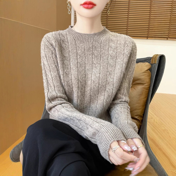 Rudens ir žiemos susuktas megztinis sustorintas megztinis moterims naujas apvalios kaklo formos megztinis, tinkantis prie visų rungtynių pagrindo viršutinių drabužių, laisvų