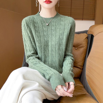 Rudens ir žiemos susuktas megztinis sustorintas megztinis moterims naujas apvalios kaklo formos megztinis, tinkantis prie visų rungtynių pagrindo viršutinių drabužių, laisvų