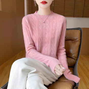 Rudens ir žiemos susuktas megztinis sustorintas megztinis moterims naujas apvalios kaklo formos megztinis, tinkantis prie visų rungtynių pagrindo viršutinių drabužių, laisvų