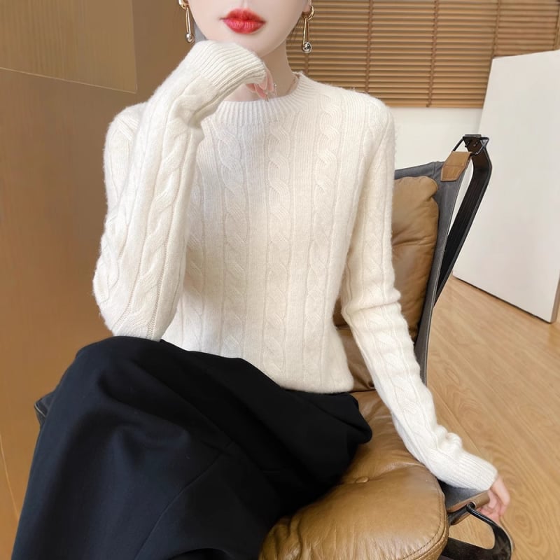 Rudens ir žiemos susuktas megztinis sustorintas megztinis moterims naujas apvalios kaklo formos megztinis, tinkantis prie visų rungtynių pagrindo viršutinių drabužių, laisvų