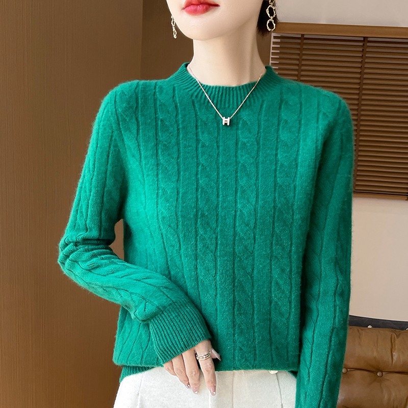 Rudens ir žiemos susuktas megztinis sustorintas megztinis moterims naujas apvalios kaklo formos megztinis, tinkantis prie visų rungtynių pagrindo viršutinių drabužių, laisvų