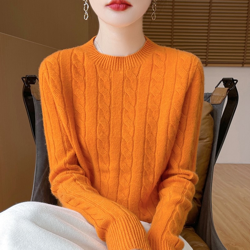 Rudens ir žiemos susuktas megztinis sustorintas megztinis moterims naujas apvalios kaklo formos megztinis, tinkantis prie visų rungtynių pagrindo viršutinių drabužių, laisvų