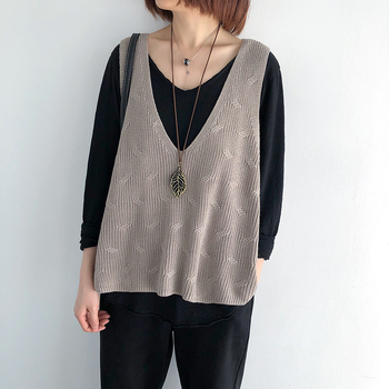 2023. aasta sügis- ja talvemoe naiste kootud vest, uus puuvillane V-kaelusega vest, retro heegeldatud varrukateta kampsun